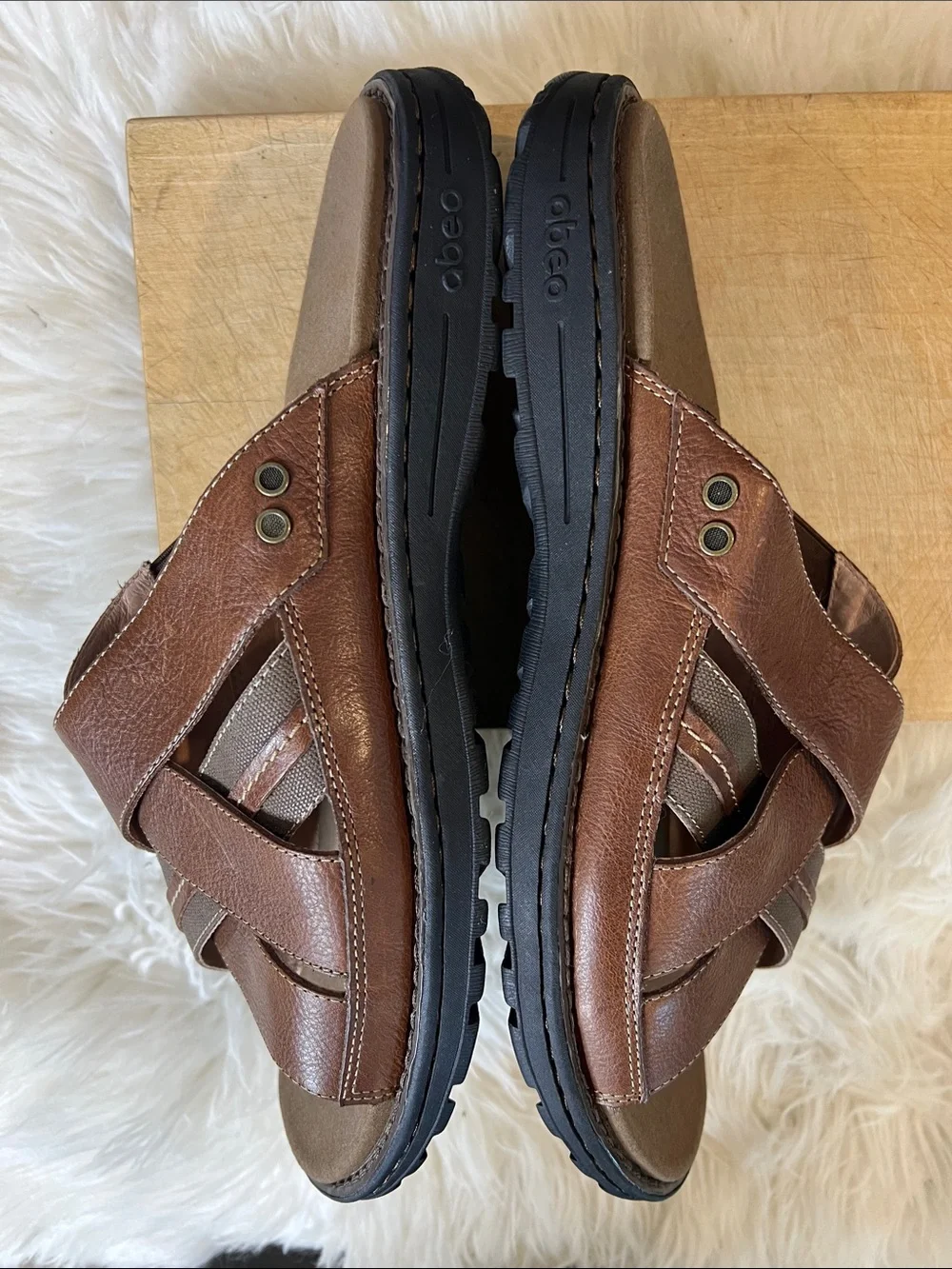 ABEO Brant Men's Brown Leather Crossover Slide Sandals